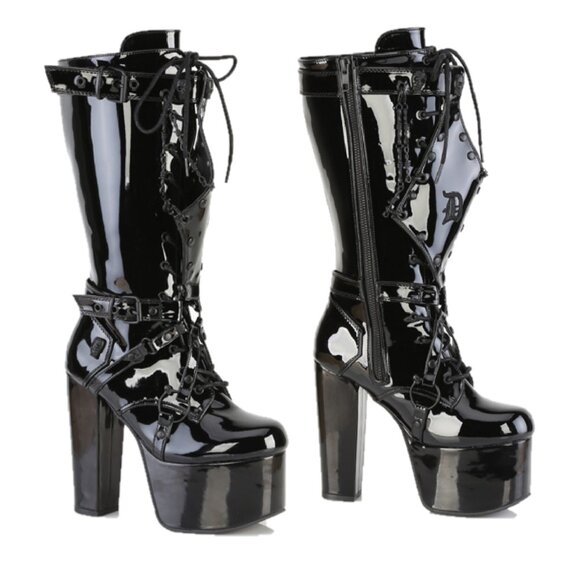 Demonia Torment Chunky Heel Platform Goth Punk Knee Boots